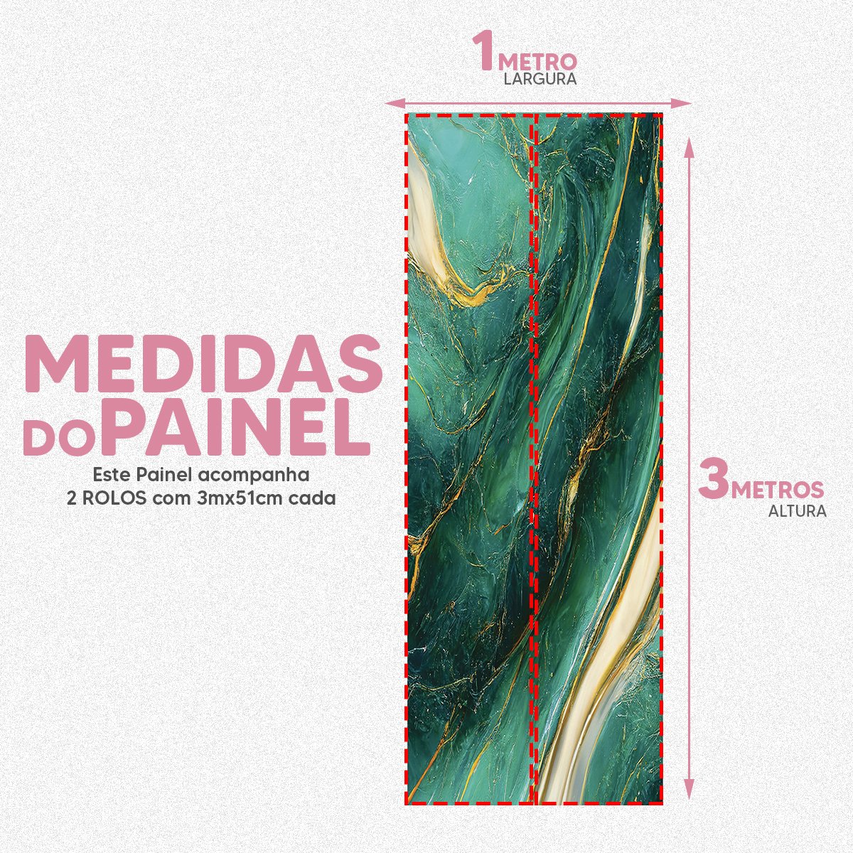 Papel de Parede Painel 3D Mármore Verde e Dourado  1M Revestimento Auto Colante Brilho Marmorizado - 5