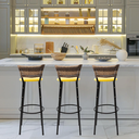 Ver imagem 2 de Kit 3 Banquetas 80cm para Balcão Ilha Bancada Área Gourmet Encosto em Junco Banco Itagold