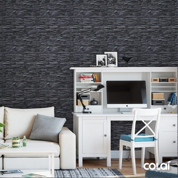 Papel de Parede Adesivo Lavável Pedra Goiás 3D Escura 18m - 3