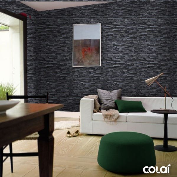 Papel de Parede Adesivo Lavável Pedra Goiás 3D Escura 18m - 2