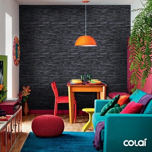Papel de Parede Adesivo Lavável Pedra Goiás 3D Escura 18m - 4