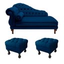 Ver imagem 1 de Divã Recamier Namoradeira Larissa 150cm + 2 Puffs Retrô Suede Azul Marinho