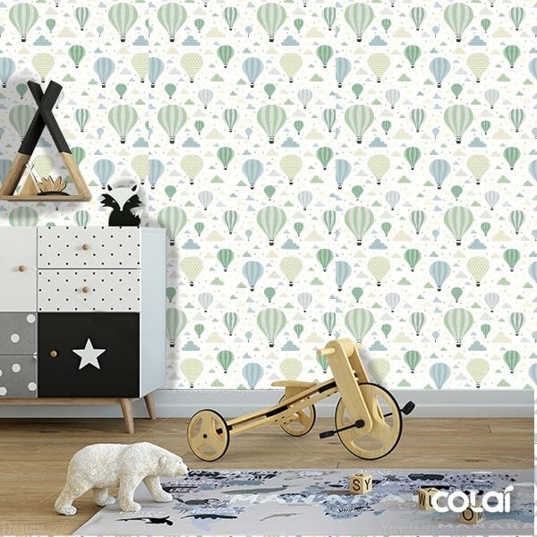 Papel de Parede Adesivo Lavável Balões Verdes - 2