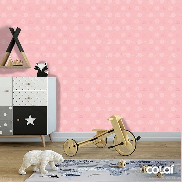 Papel de Parede Adesivo Lavável Casinha Rosa Bebê - 2