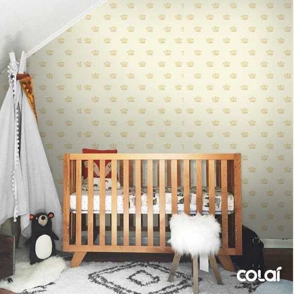 Papel de Parede Lavável Coroas Douradas e Amarelas - 3