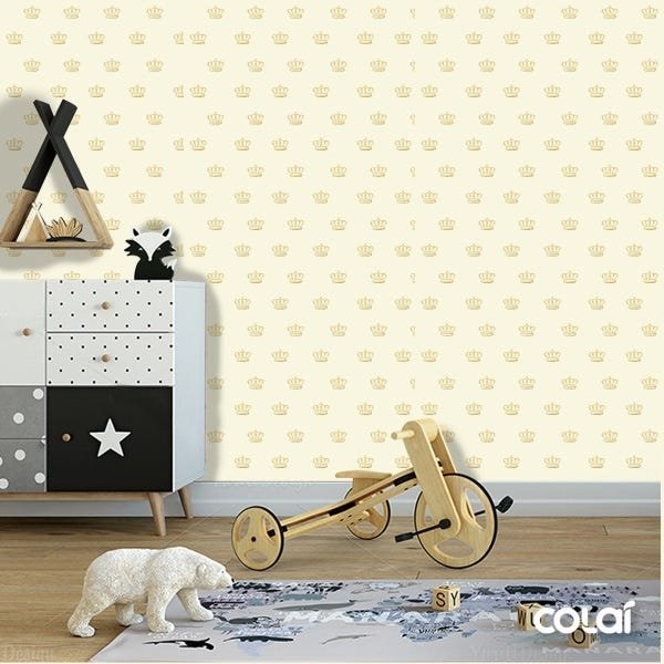 Papel de Parede Lavável Coroas Douradas e Amarelas - 2