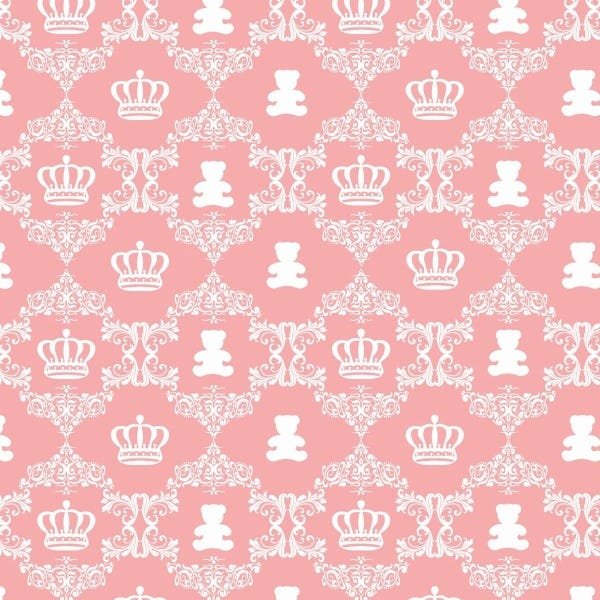Papel de Parede Adesivo Lavável Ursinhos e Coroas Rosa - 1