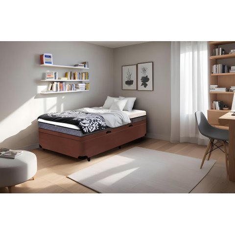 Cama Box Baú Solteirão Serenelife - Suede Marrom