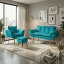 Ver imagem 1 de Kit Namoradeira Poltrona e Puff Decorativo para Sala Recepção Manicure Consultório Alice Suede