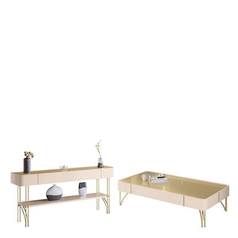 Aparador Vivant com Mesa de Centro Cadenza Champanhe Off White - Hb Móveis