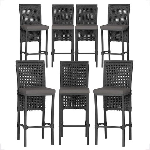 7 Banquetas em Alumínio Roma Preta Corda Náutica Tecido 11