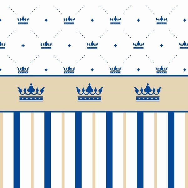 Papel de Parede Lavável Listras e Coroas Azuis 9m - 1