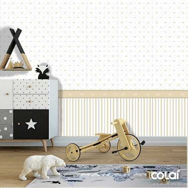 Papel de Parede Lavável listras Douradas Coroadas 9m - 2
