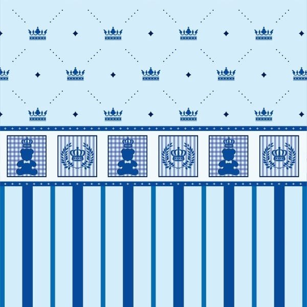 Papel de Parede Lavável Ursinho Coroado Azul Bebê 9m - 1