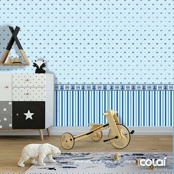 Papel de Parede Lavável Ursinho Coroado Azul Bebê 9m - 2