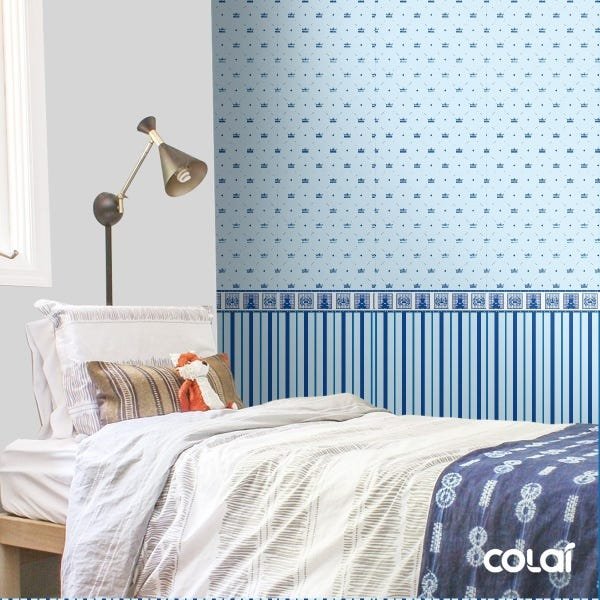Papel de Parede Lavável Ursinho Coroado Azul Bebê 9m - 4