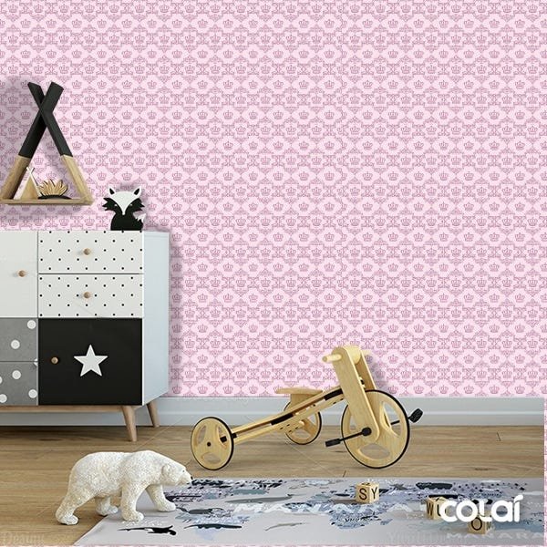 Papel de Parede Adesivo Lavável Coroa Rosa Bebê 9m - 2