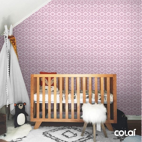Papel de Parede Adesivo Lavável Coroa Rosa Bebê 9m - 3