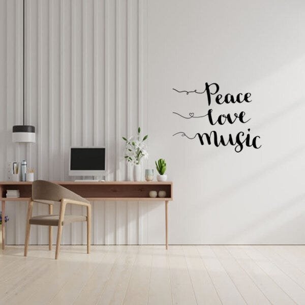 Adesivo decorativo de parede peace, love e music - 2