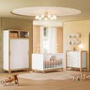 Ver imagem 2 de Quarto Infantil Flora Guarda Roupa 2 Portas Correr, Comoda 4 Gavetas, Berço Branco Acetinado