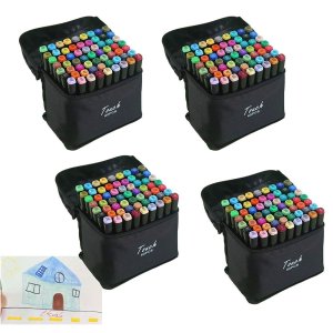 Caneta Canetinhas 60 Cores Kit 4 Uni Marcador Ponta Dupla Arte Desenho Pintura Permanente Curso Esco