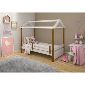 Cama Montessori Cabana Solteiro Branco E Mel