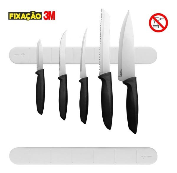 Kit 2 Barras Magnética Para Facas (Porta Facas) Branca Premium - Fixação 3m