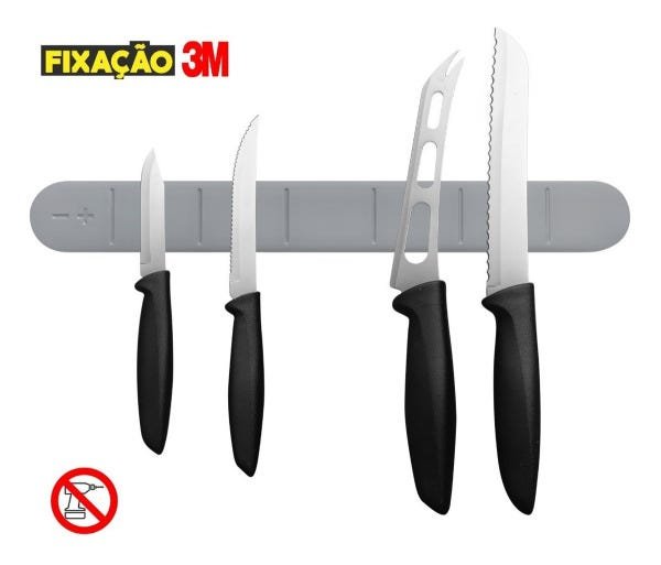 Kit 2 Barras Magnética Para Facas (Porta Facas) Cinza Premium - Fixação 3m