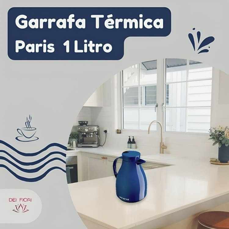 Garrafa Térmica Cafe Leite Cha 1 Litro Botão Serve Fácil Antigotas Tampa Rosca Ampola Vidro Gatilho  - 8