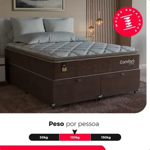 Ver imagem 5 de Cama Box Baú Queen + Colchão Comfort Class Pillow Top Marrom/suede Marrom