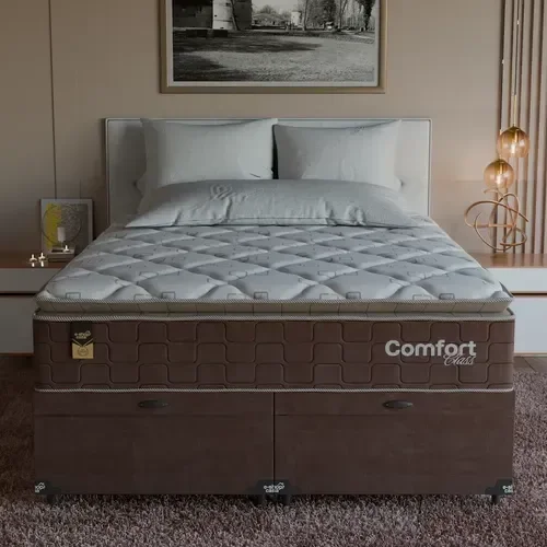 Ver mais imagens de Cama Box Baú Queen + Colchão Comfort Class Pillow Top Marrom/suede Marrom