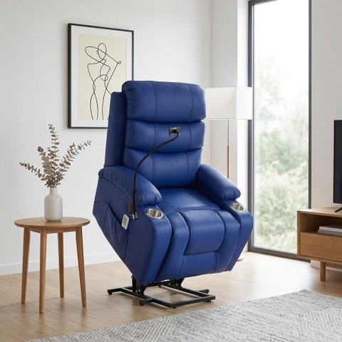 Poltrona Papai Reclinável Elevação Elétrica Aurora Sintetico PU Azul C01- D'Rossi
