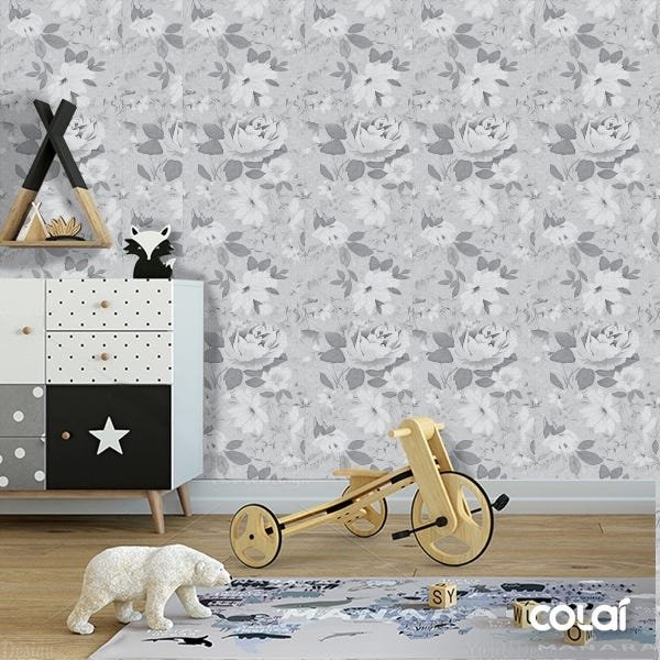 Papel De Parede Lavável Gardênia Em Pretp E Branco 12m - 6