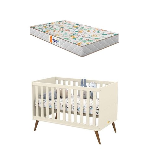 Berço Americano Retro Gold Off White Eco Wood com Colchão Gazin – Matic