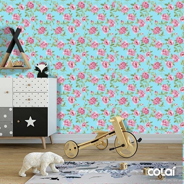 Papel De Parede Adesivo Lavável Rosas De Primavera 3m - 6