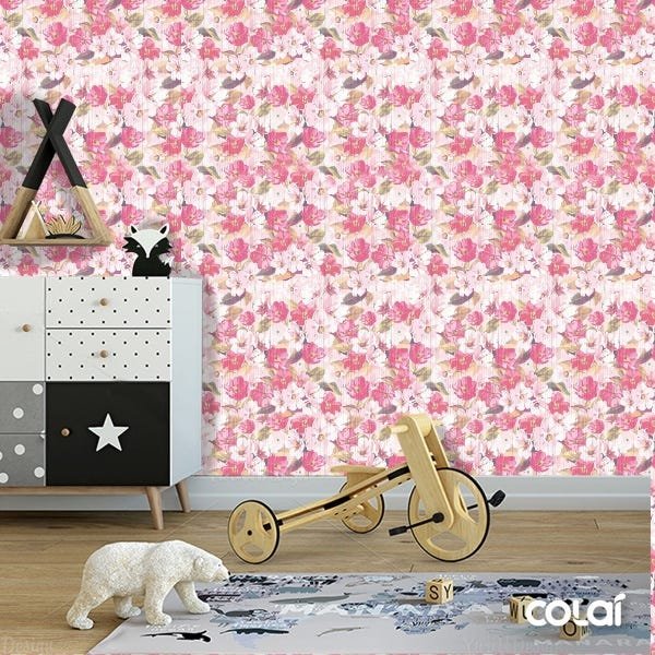 Papel De Parede Adesivo Lavável Ilustração De Rosas 3m - 6