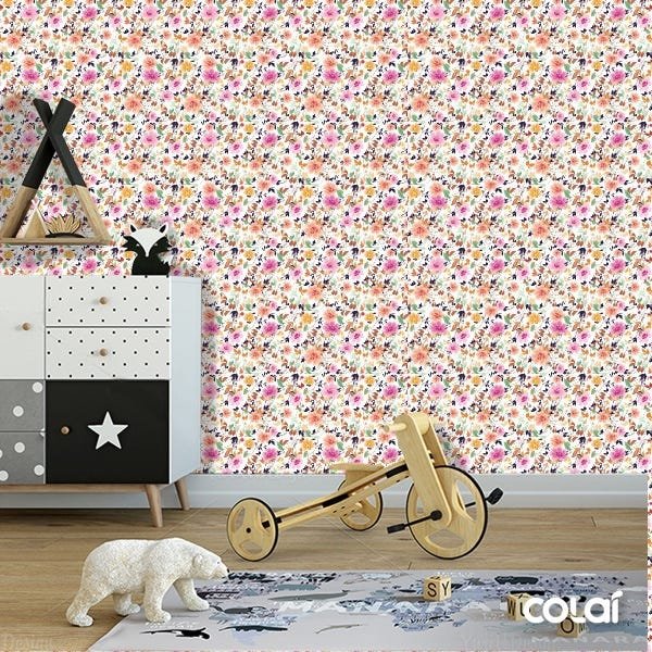 Papel De Parede Adesivo Lavável Flores Multicor 3m - 6