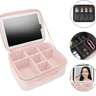 Maleta de Maquiagem com Espelho Led Recarregável Rosa - 3