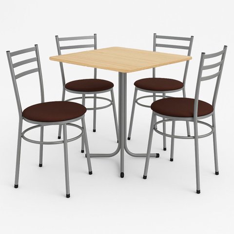 Conjunto Mesa Cinza 70x70cm Tampo Pinus com 4 Cadeiras Epoxi