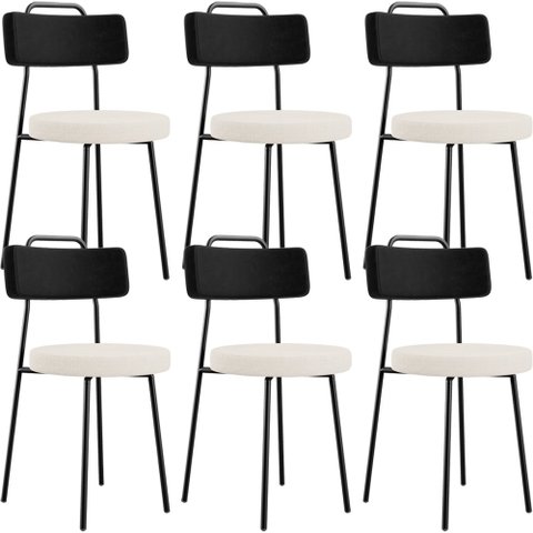 Kit 06 Cadeiras Decorativa Estofada Sala De Jantar Barcelona L02 Couríssimo Preto Linho Cru - Lyam L