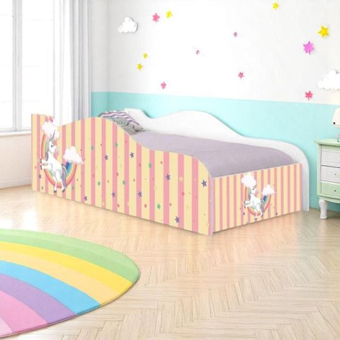 Mini Cama Infantil Unicórnio Meigo com Colchão MDF Branco Solteiro Casah