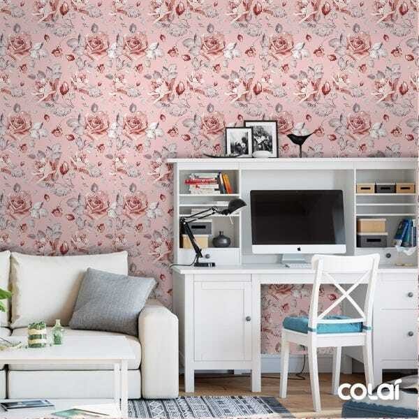 Papel De Parede Adesivo Lavável Flores De Fundo Rosê 12m - 2
