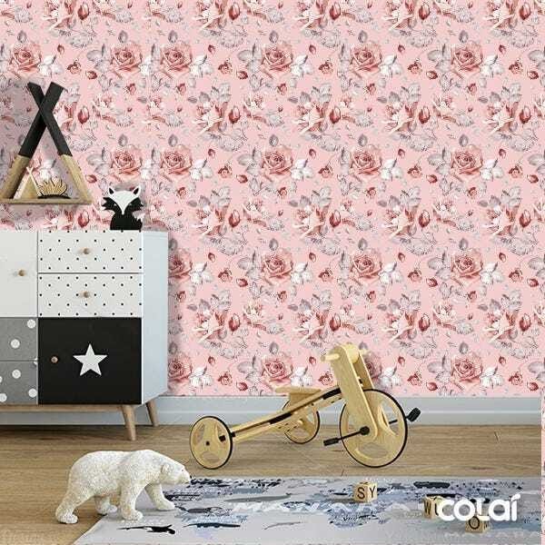 Papel De Parede Adesivo Lavável Flores De Fundo Rosê 12m - 6