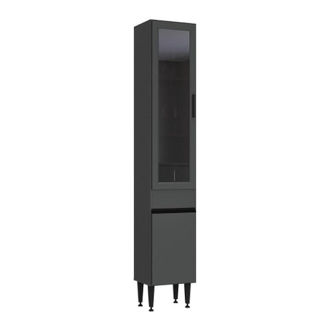 Paneleiro Armário de Cozinha com Vidro 2 Portas 36cm Milano Multimóveis MP2482 Grafite/Fumê