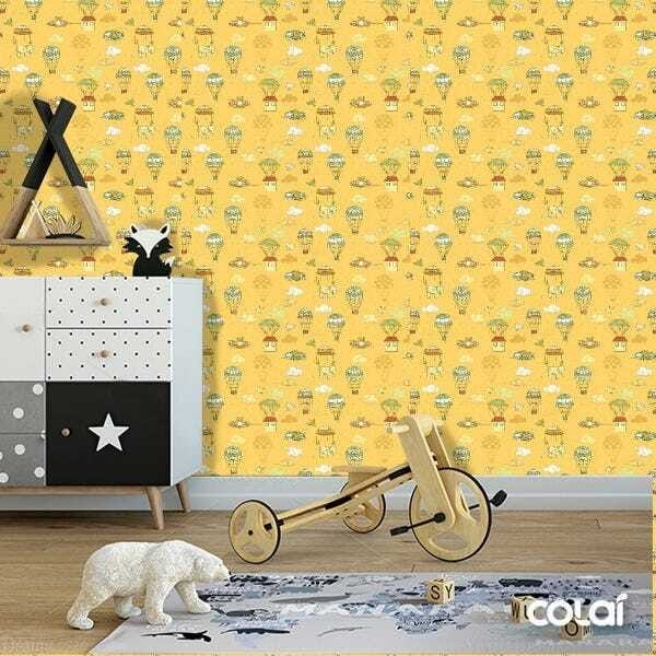 Papel de Parede Lavável Balões de Fundo Amarelo 6m - 2