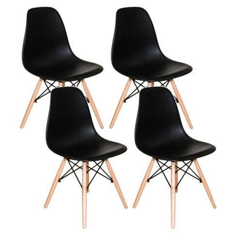 Kit com 4 Cadeiras Charles Eames Dsw Preta - Base Madeira