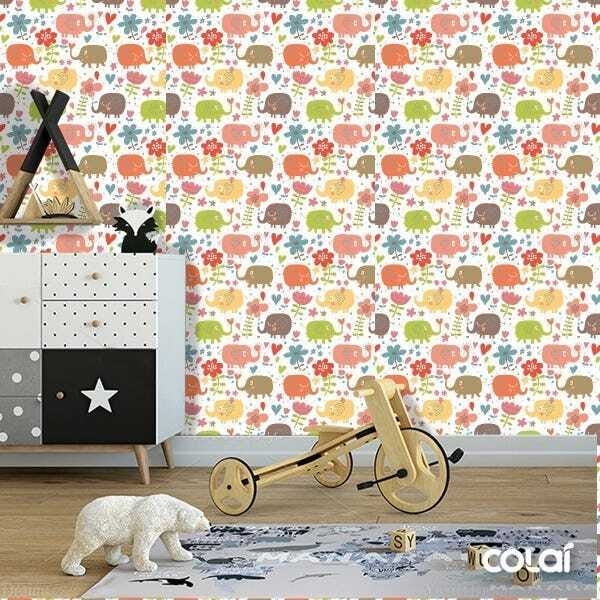 Papel de Parede Adesivo Lavável Elefantes Coloridos 6m - 2