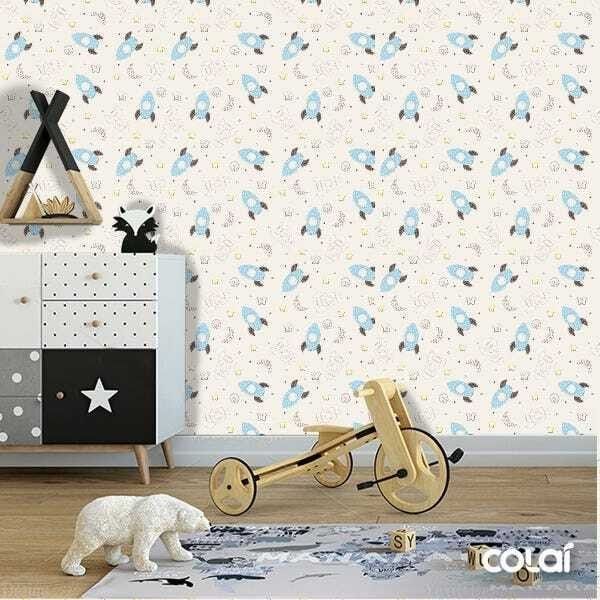 Papel de Parede Adesivo Lavável Foguetes Azuis 9m - 2