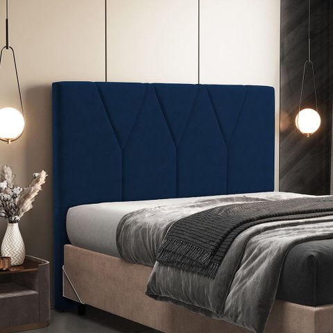 Cabeceira Cama Box Casal 140 cm Aurora W01 Suede Azul Marinho - Lyam Decor