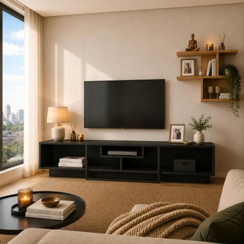 Rack para TV até 75 Polegadas Tribeca 180cm MDP com Nicho Marrom e Preto Metalig